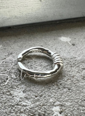 韩国进口S925纯银小众不规则纹理缠绕开口设计简约百搭戒指指环