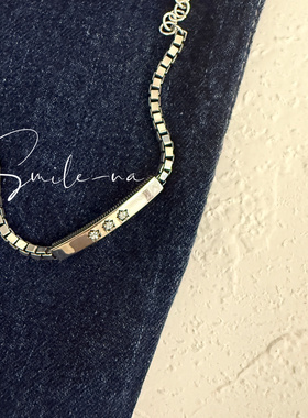 韩国进口S925纯银小众设计镶嵌星星锆石时尚复古做旧盒子链条手链