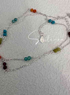 韩国进口小众设计款彩色天然晶石时尚百搭项链锁骨链女