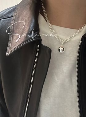 韩国进口小众款S925纯银银珠吊坠重工项链锁骨链时尚百搭颈链