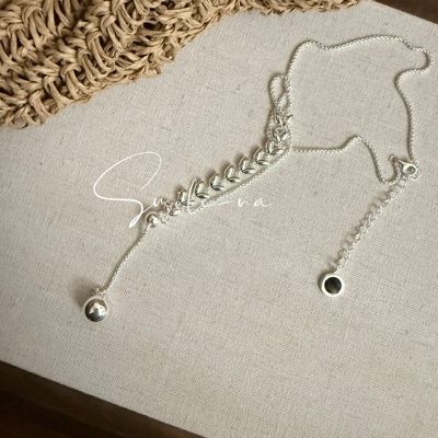 韩国进口S925纯银麦穗抽拉项链树叶抽拉项链简约百搭锁骨链