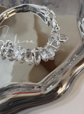 韩国进口小众款925纯银天然水晶晶石拼接不规则半镯手链手环