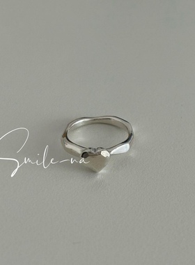 韩国进口小众设计款925纯银不规则纹理立体爱心百搭时尚戒指指环
