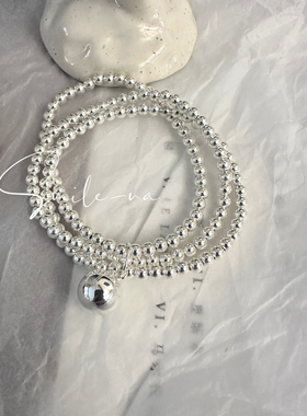 韩国进口小众款S925纯银三层银珠时尚百搭弹力绳手链银球吊坠女