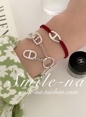 韩国进口设计师款鼻子麻花手链
