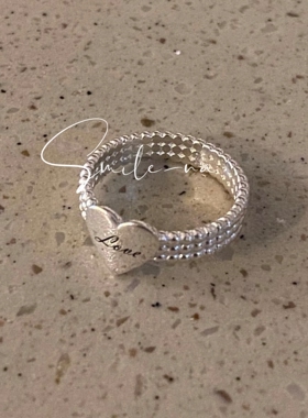 韩国进口小众设计S925纯银爱心love字母时尚百搭宽版戒指指环