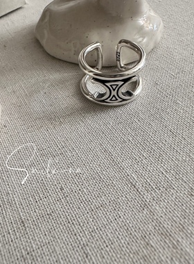 韩国进口小众款925纯银时尚复古做旧凯旋开口戒指 指环