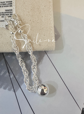 韩国进口小众款925纯银时尚重工大圆球银球吊坠手链手环