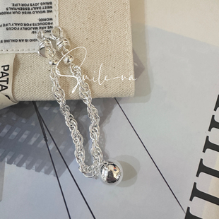 韩国进口小众款925纯银时尚重工大圆球银球吊坠手链手环