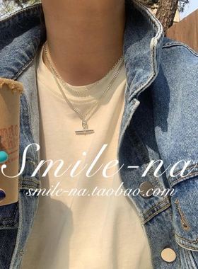 韩国进口925纯银h重工猪鼻子项链