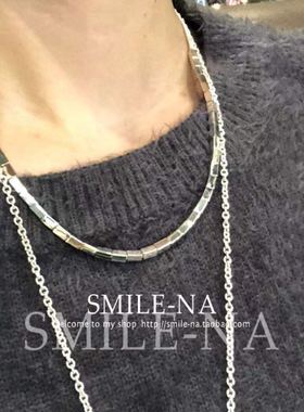 韩国进口925纯银亮面长方形项链