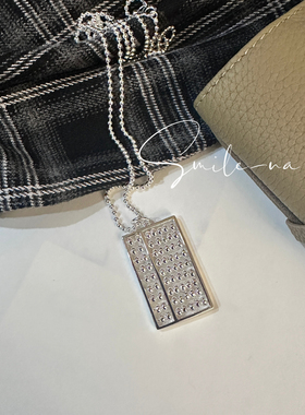 韩国进口小众款S925纯银算盘吊坠时尚长款毛衣链银珠项链