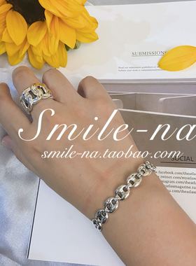 韩国进口纯银镂空猪鼻子百搭手环