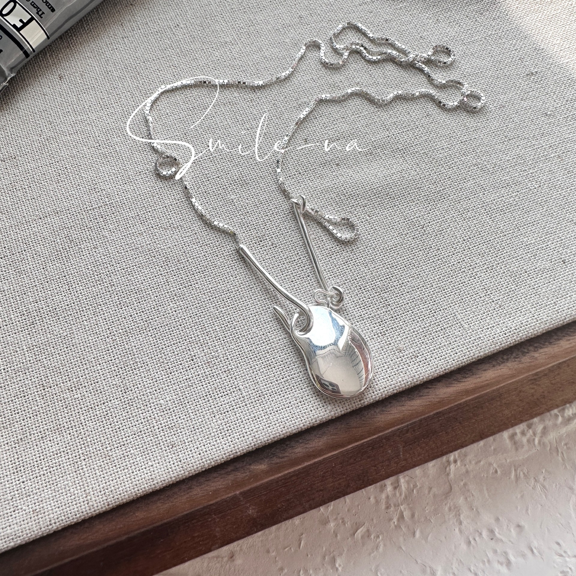 韩国进口S925纯银小众设计简约百搭不规则几何光面吊坠项链锁骨链