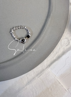 指环爱心韩国黑玛瑙925纯银