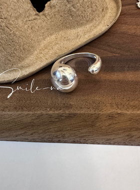 韩国进口925纯银时尚食指开口设计水滴圆珠百搭戒指指环