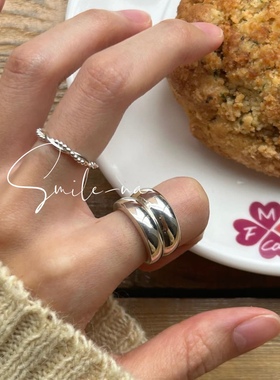 韩国925纯银宽面双层小众款