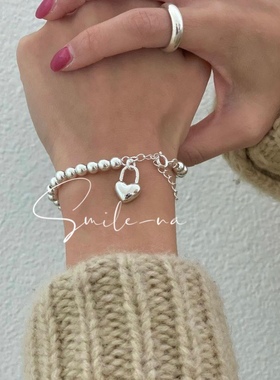 925纯银桃心吊坠手链银珠