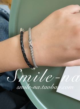 东大门纯银复古做旧交叉麻花手镯