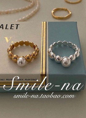 韩国珍珠925纯银戒指小众款