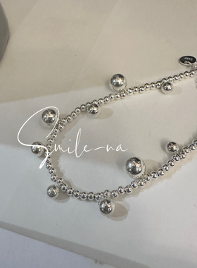 韩国进口S925纯银圆珠银球不规则串珠时尚百搭链条手链手环女