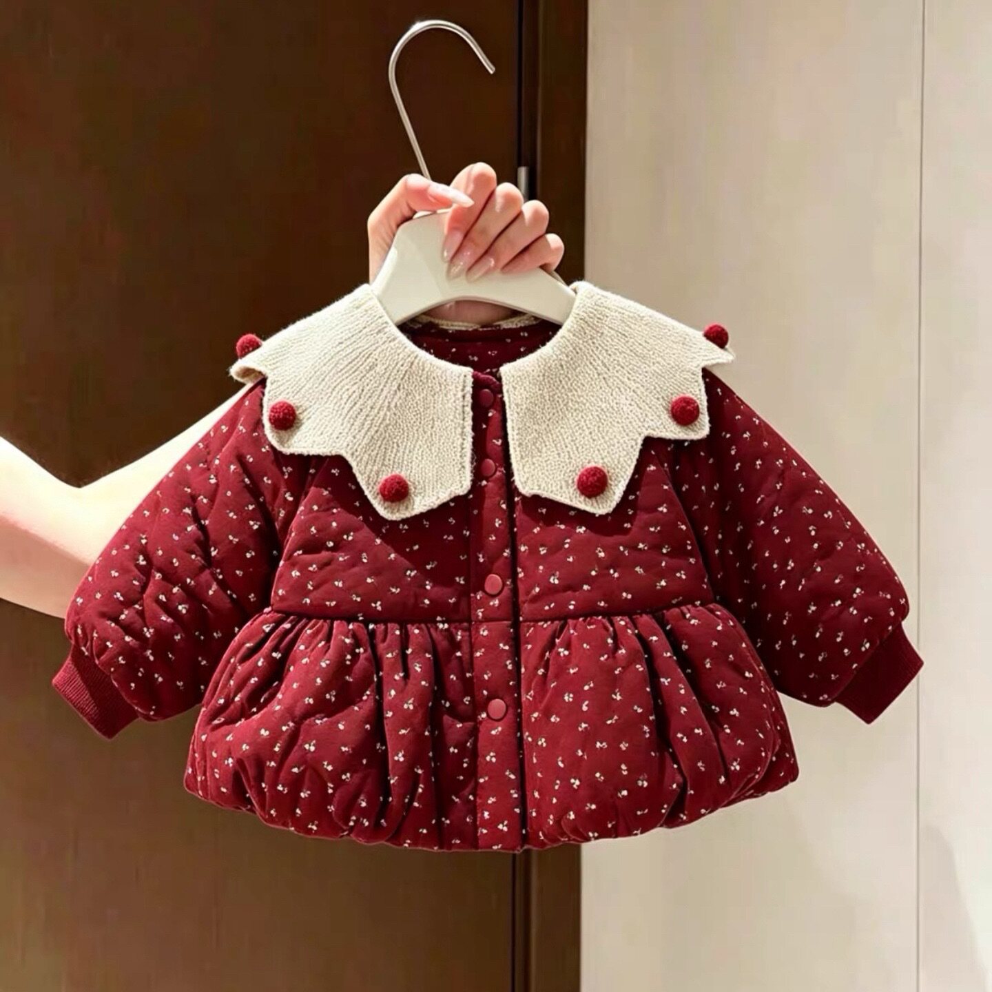 女童棉服冬季2026新款加绒加厚棉袄翻领中长款儿童装宝宝冬装外套