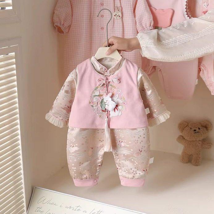 周岁礼服秋冬婴儿连体衣马甲两件套中式国风唐装女宝满月百天衣服,童装/婴儿装/亲子装,唐装,淘宝优惠券,粉丝福利购,淘宝优惠卷