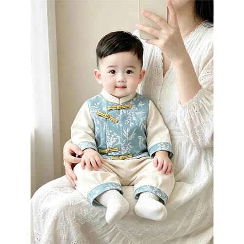 新中式周岁礼服套装男宝宝少爷服秋装一岁婴儿国风唐装分体两件套
