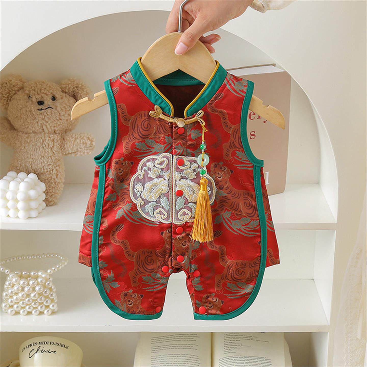 国风婴儿衣服夏季男宝宝连体衣满月百天周岁礼服抓周少爷中式唐装