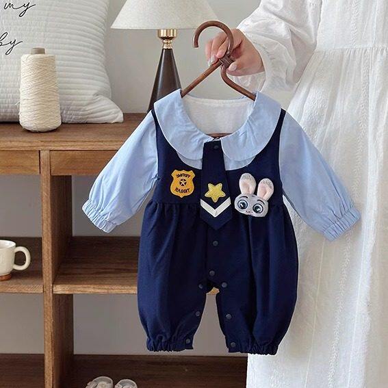 女婴儿连体衣秋装新款长袖哈衣宝宝百天生日礼服超萌双层外出爬服