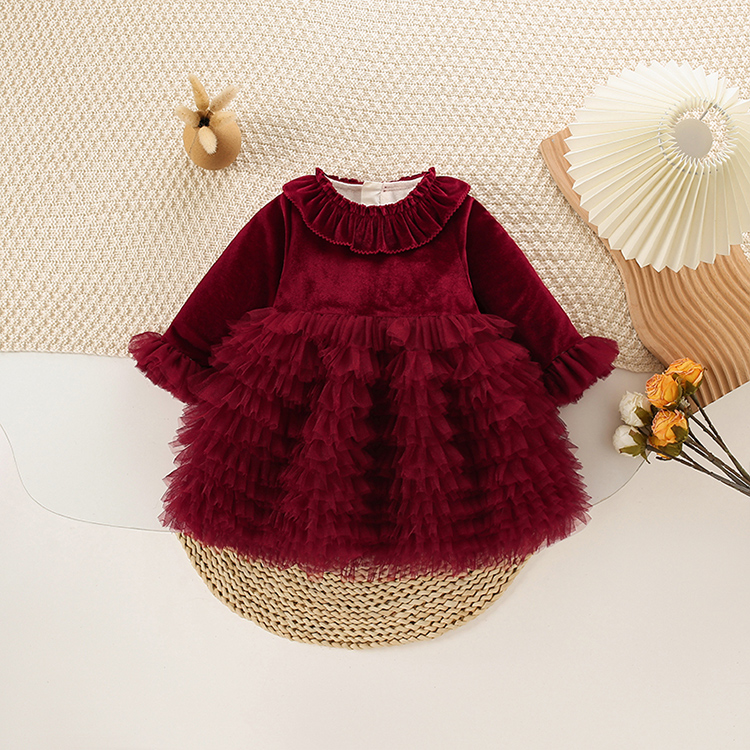 女童裙子冬装新款红色礼服新年衣服小宝宝生日宴会洋气时髦公主裙