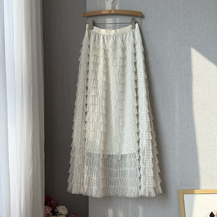 法式波点网纱蛋糕裙2026秋仙气蓬蓬长款纱裙层次感A字半身裙女