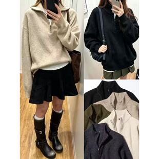 10.07新品 小优家 舒芙蕾老钱风休闲男女同款半拉链宽松针织毛衣