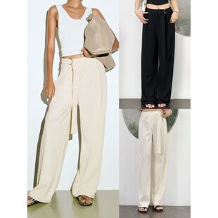 04.15新品瑞典单 高级质感通勤气质款侧边绑带高腰百搭直筒阔腿裤