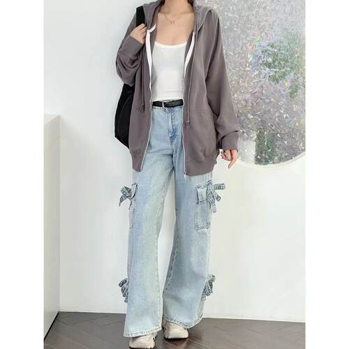 OOhome新品 B艾穆 美式复古纯色简约宽松连帽休闲运动卫衣外套