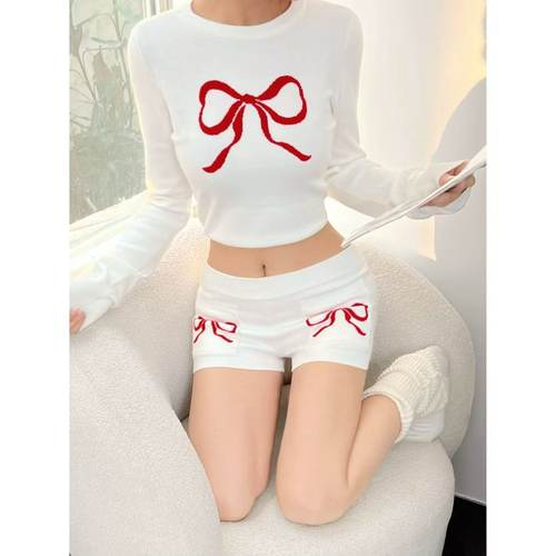 ~纯棉圣诞氛围感蝴蝶结针织毛衣