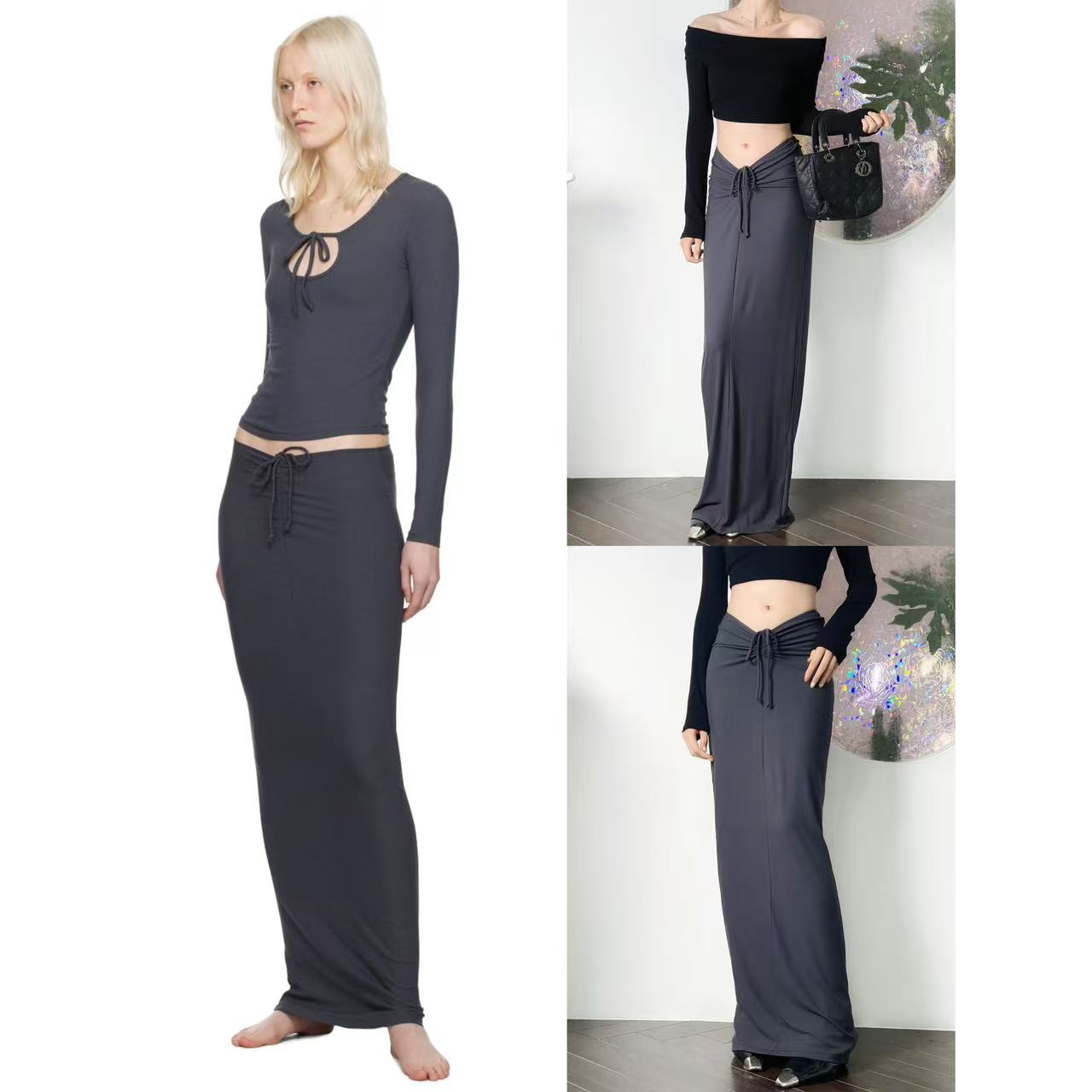 纯欲风抽绳褶皱修身性感半身裙