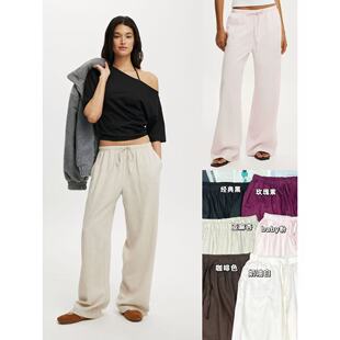 06.03新品 澳洲cotton亚麻混纺老钱风慵懒随性松紧抽绳直筒休闲裤