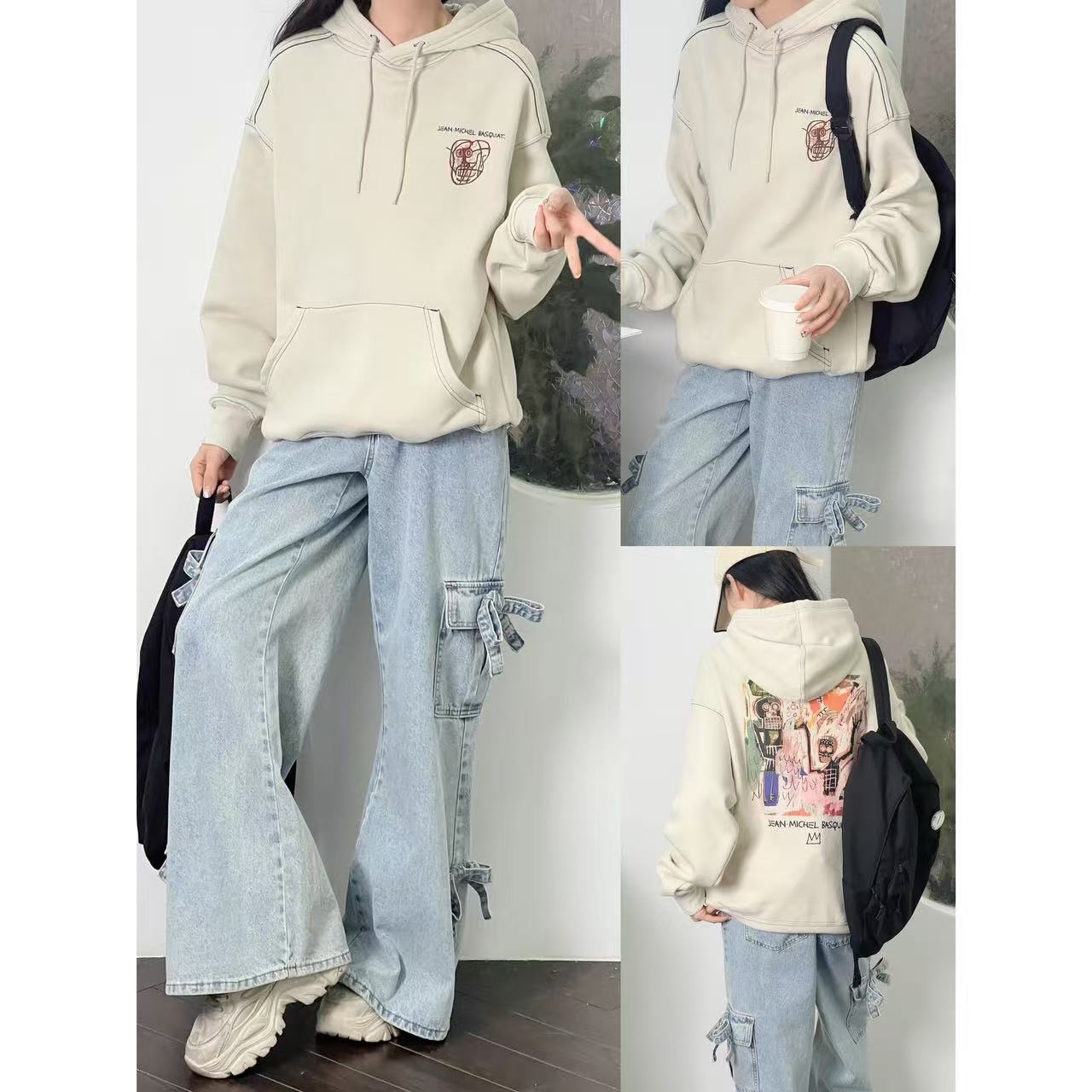 印花时髦宽松连帽休闲运动卫衣