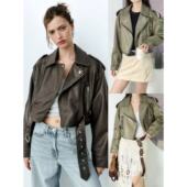 pu皮翻领夹克外套 欧美风高街休闲机车短款 OOhome新品 西班牙Z