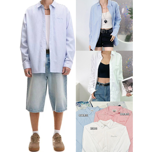 OOhome新品 衬衫 男女同款 上衣 cropp牛津布老钱风条纹纯色宽松大码