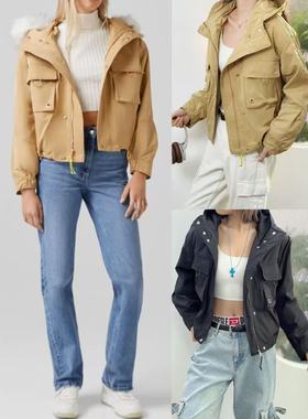 11.19新品 西班牙bsk 两件套加厚保暖工装风宽松连帽夹克外套