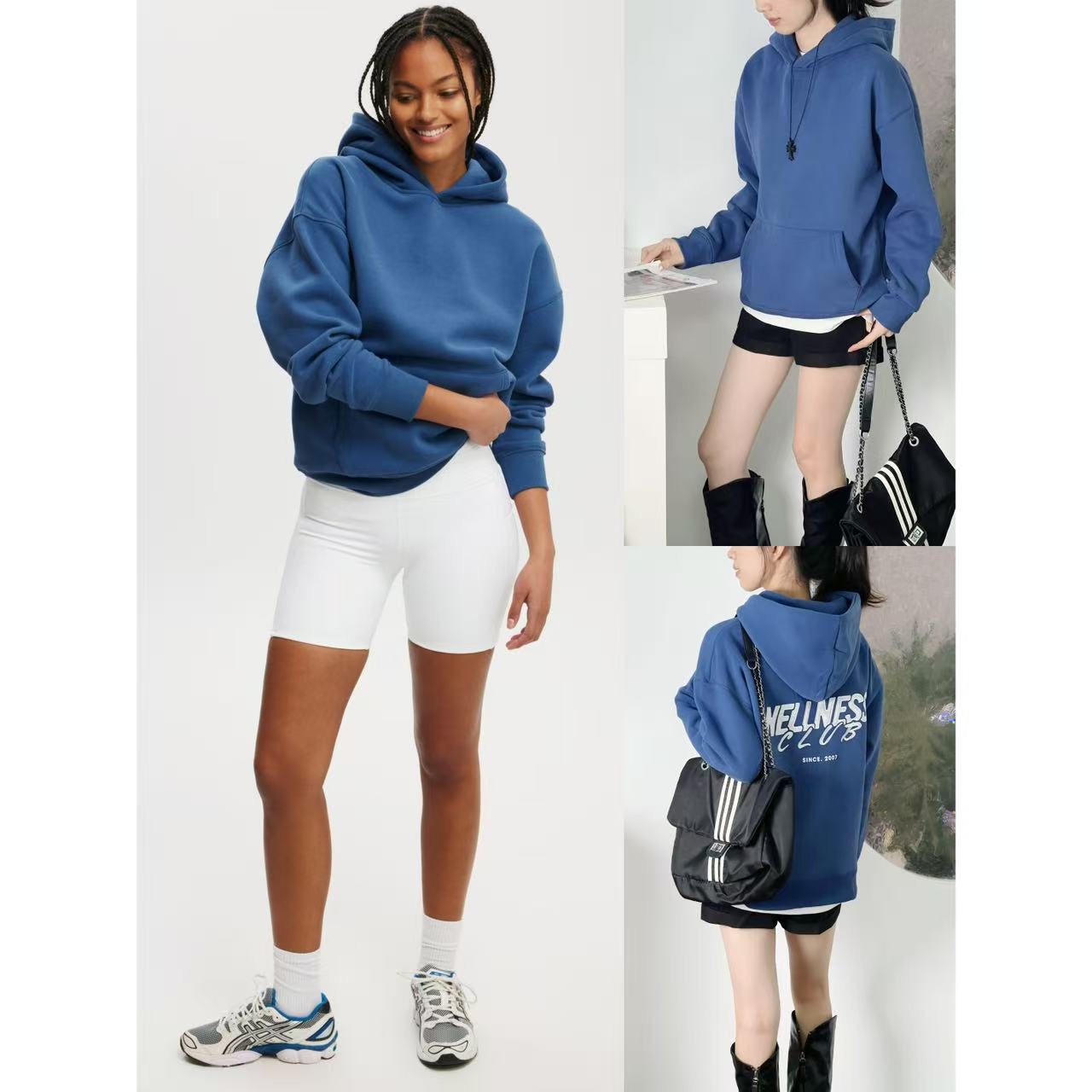 背后字母刺绣连帽加绒百搭卫衣