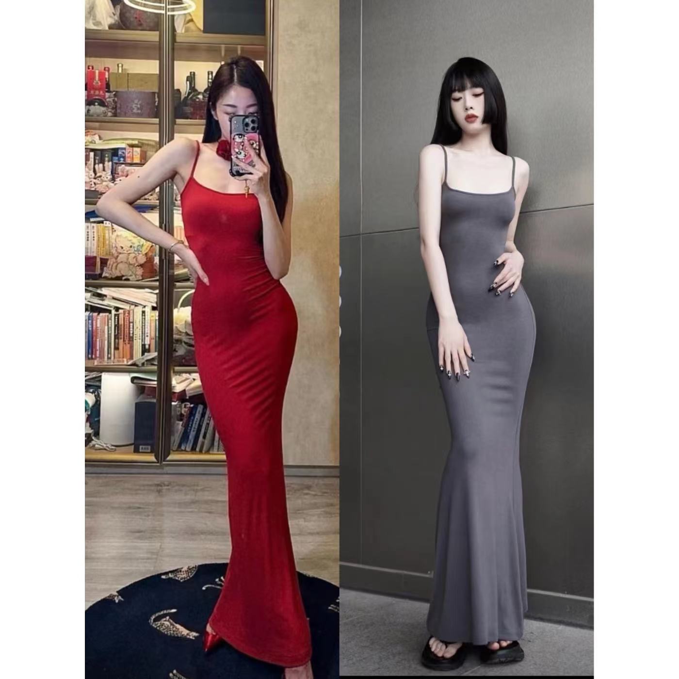 美式辣妹风性感修身鱼尾吊带长裙