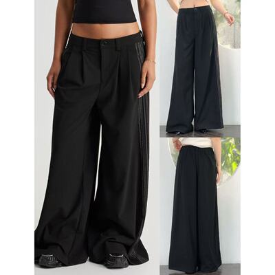 松弛感侧边条纹宽松垂感阔腿裤