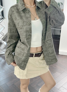 01.03新品 瑞典单加菲猫联名复古休闲宽松男女同款夹克衬衫外套