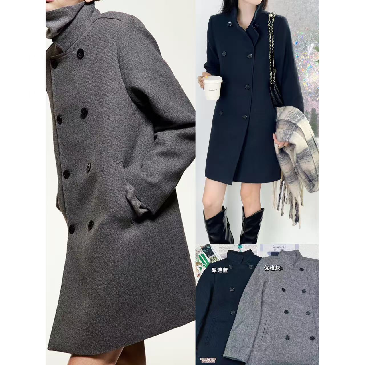 11.19新品 瑞典单 秋冬高级感双排扣中长款大衣外套~羊毛混纺
