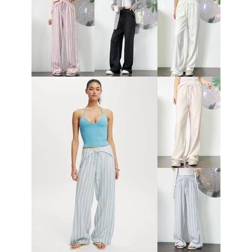 慵懒系带设计感高腰宽松长裤