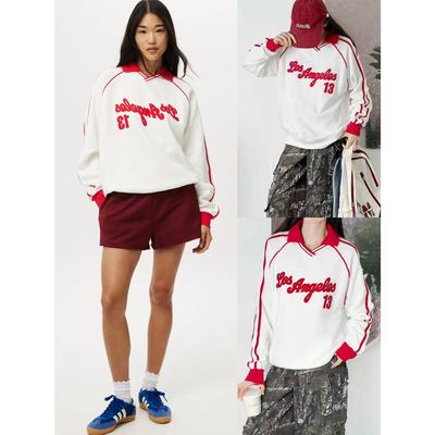 刺绣字母撞色拼接宽松休闲上衣