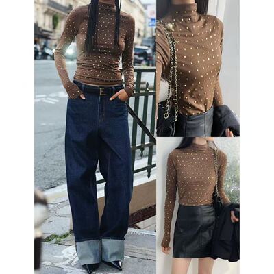 Y2K柳钉修身显瘦百搭高领上衣